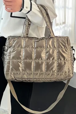 Hot Dear-Lover Large Capacity Quilted Puffer Tote Bag Gold
