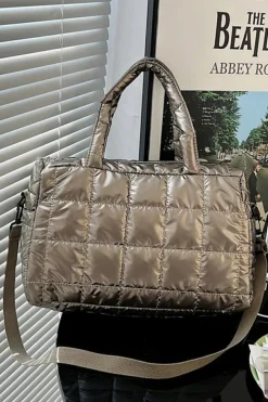 Hot Dear-Lover Large Capacity Quilted Puffer Tote Bag Gold