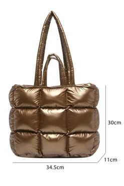 Fashion Dear-Lover Large Capacity Quilted Puffer Tote Bag Gold