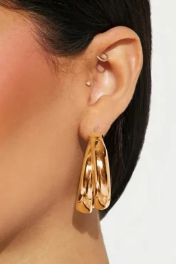 Fashion Dear-Lover Layered Hoop Studded Earrings Gold