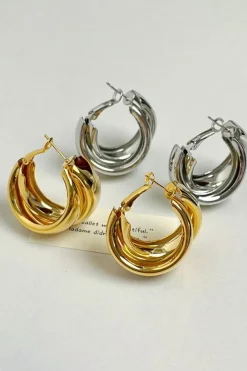 Fashion Dear-Lover Layered Hoop Studded Earrings Gold