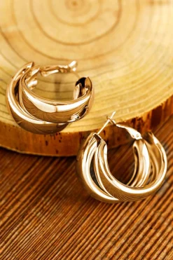 Fashion Dear-Lover Layered Hoop Studded Earrings Gold