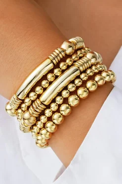 Hot Dear-Lover Layered Plated Alloy Beaded Elastic Bracelet Set Gold