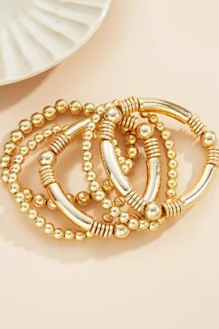 Hot Dear-Lover Layered Plated Alloy Beaded Elastic Bracelet Set Gold