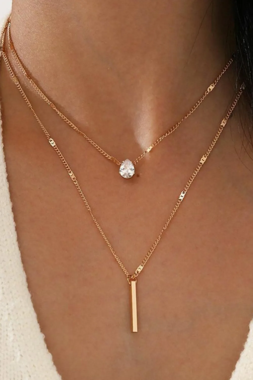 Clearance Dear-Lover Layered Rhinestone Pendant Necklace Gold