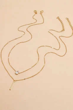 Clearance Dear-Lover Layered Rhinestone Pendant Necklace Gold