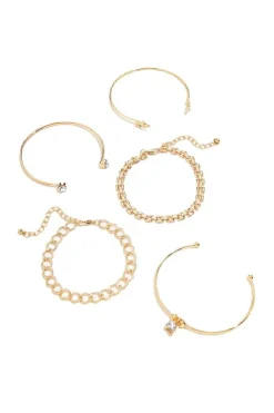New Dear-Lover Leaves Heart Shape Rhinestone Inlay Adjustable Bracelet Set Gold