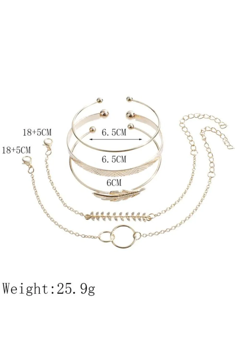 Hot Dear-Lover Leaves Retro Pattern Adjustable Plated 5Pcs Bracelet Set Gold