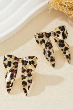 Outlet Dear-Lover Leopard Print Bow Knot Shape Plated Alloy Earrings Gold