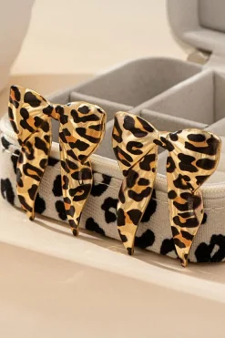 Outlet Dear-Lover Leopard Print Bow Knot Shape Plated Alloy Earrings Gold
