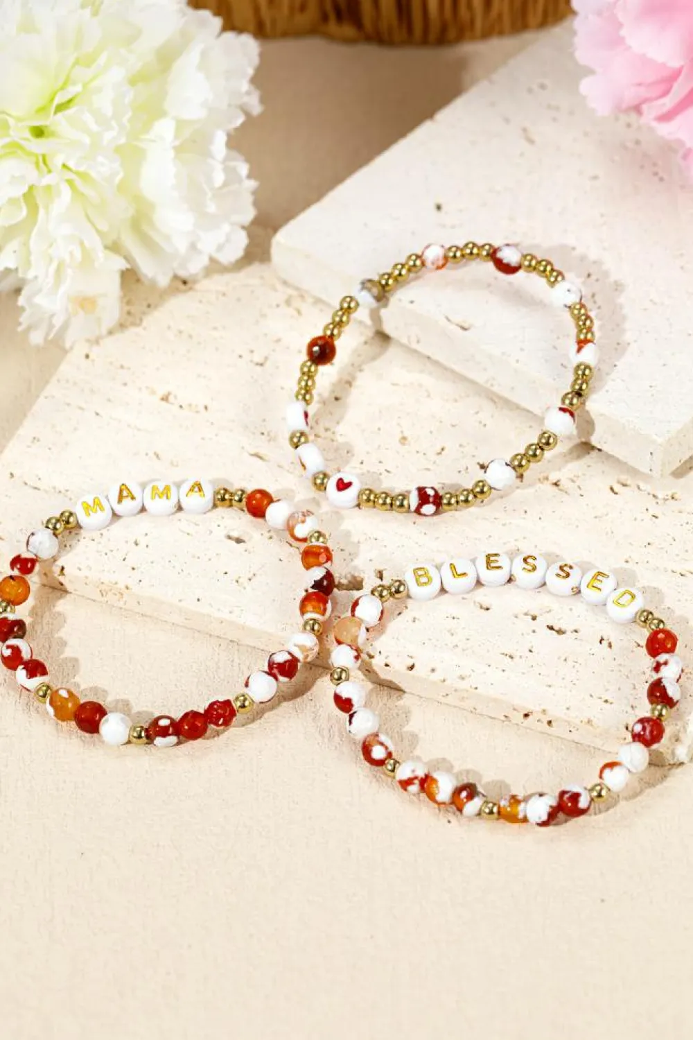Hot Dear-Lover MAMA Beaded Triple Layer Bracelet Set Gold