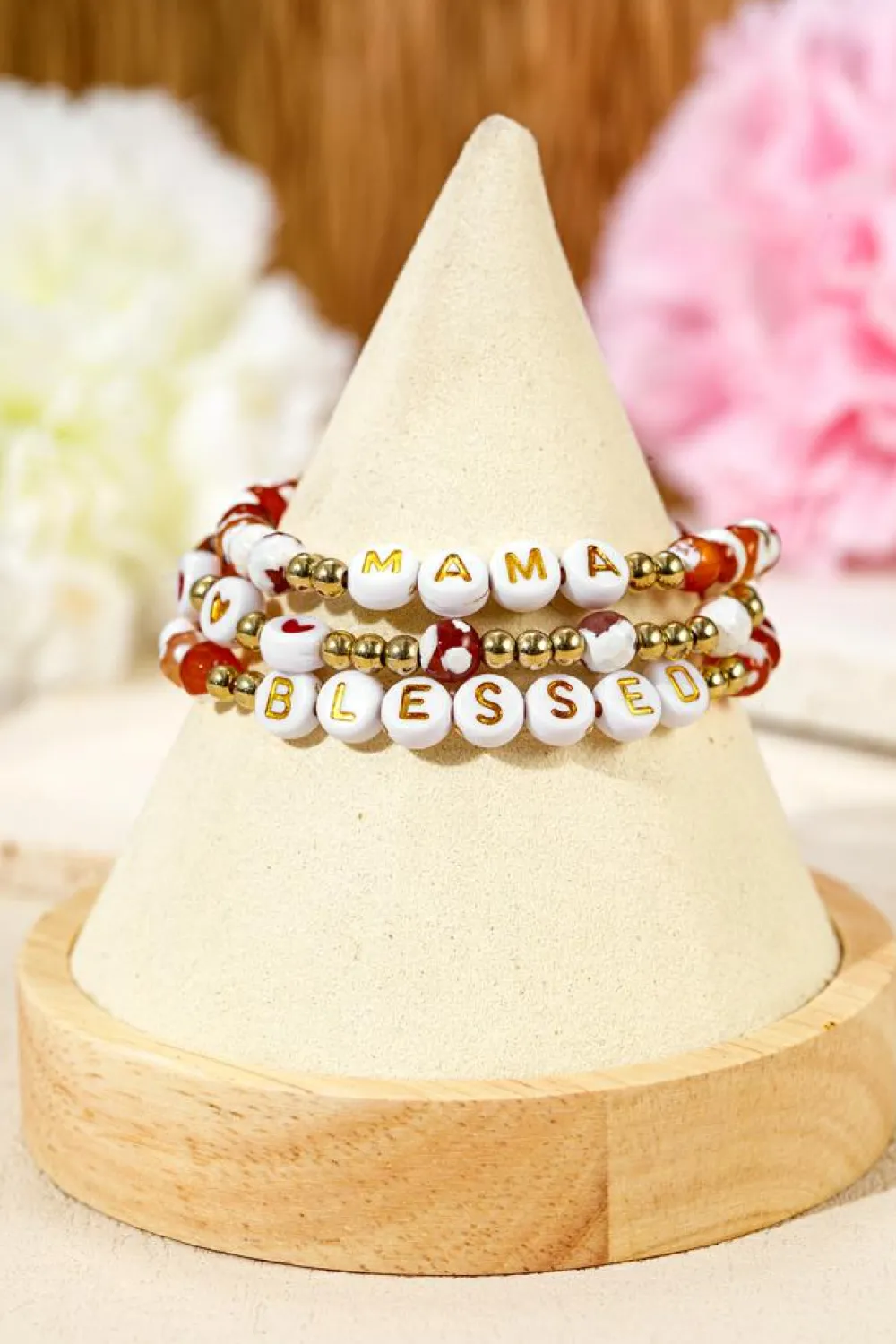 Hot Dear-Lover MAMA Beaded Triple Layer Bracelet Set Gold