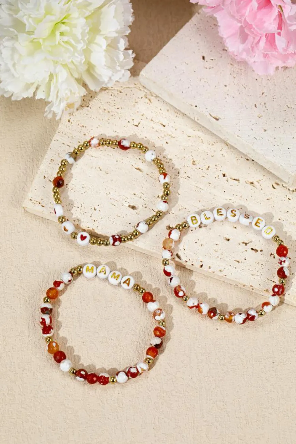 Hot Dear-Lover MAMA Beaded Triple Layer Bracelet Set Gold