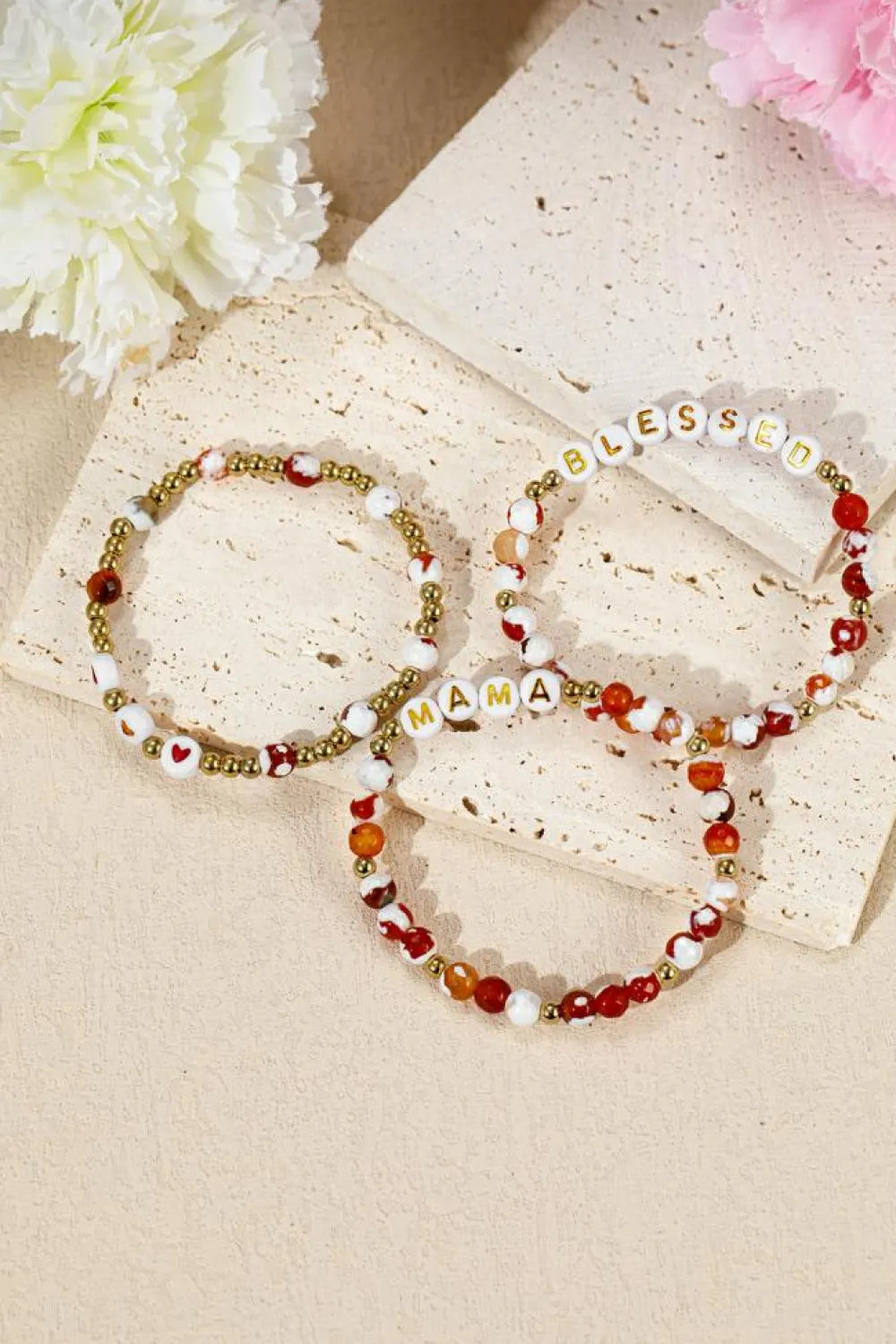 Hot Dear-Lover MAMA Beaded Triple Layer Bracelet Set Gold