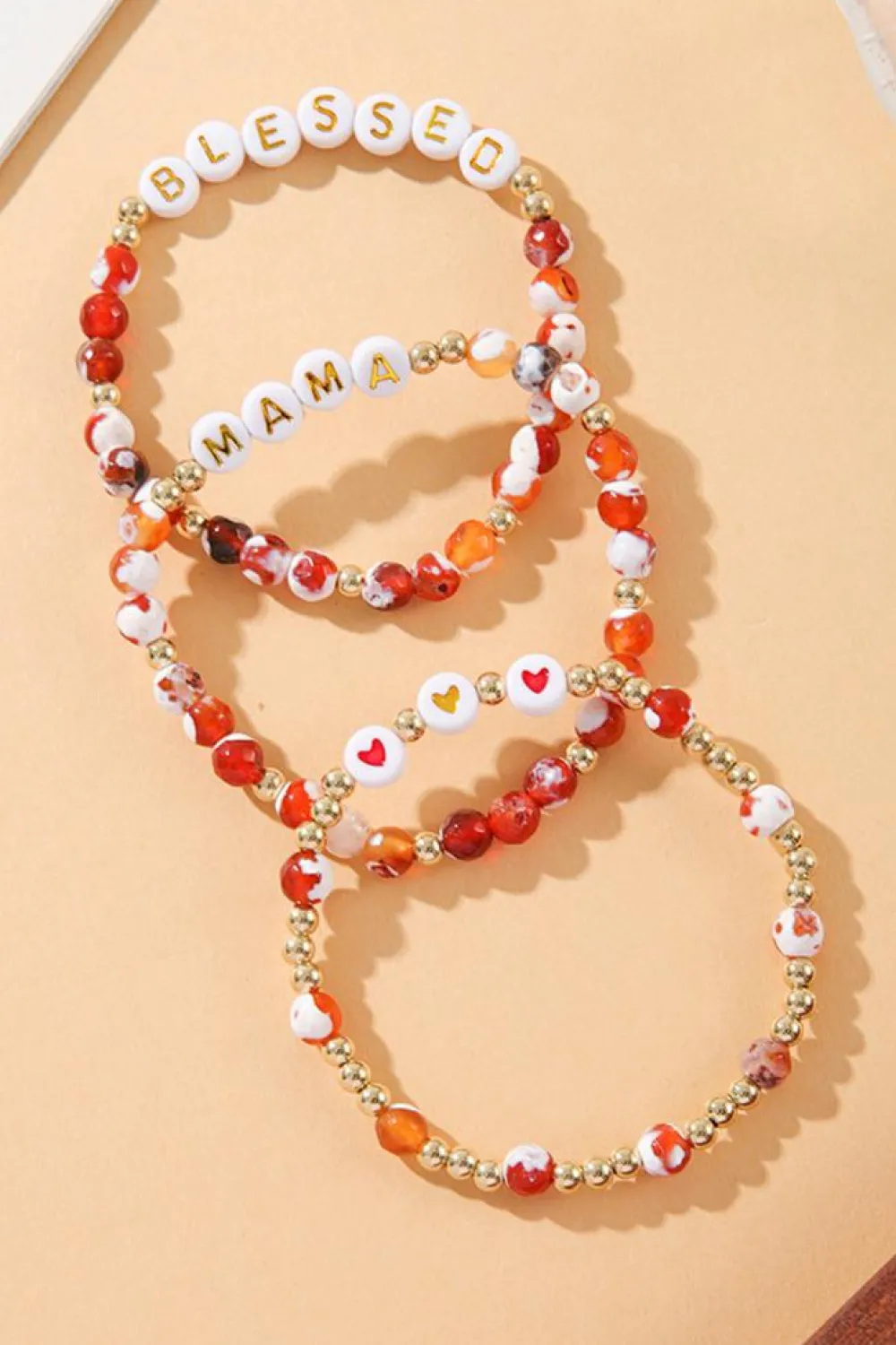 Hot Dear-Lover MAMA Beaded Triple Layer Bracelet Set Gold