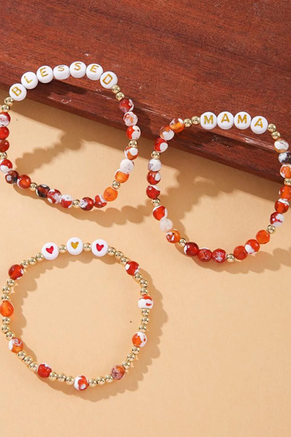 Hot Dear-Lover MAMA Beaded Triple Layer Bracelet Set Gold