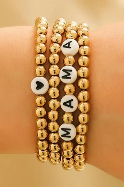 Best Dear-Lover MAMA Heart Bead 4Pcs Bracelets Set Gold