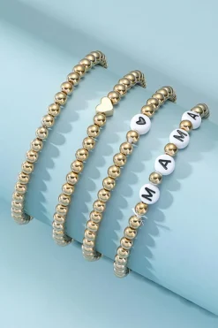 Best Dear-Lover MAMA Heart Bead 4Pcs Bracelets Set Gold