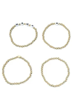 Best Dear-Lover MAMA Heart Bead 4Pcs Bracelets Set Gold