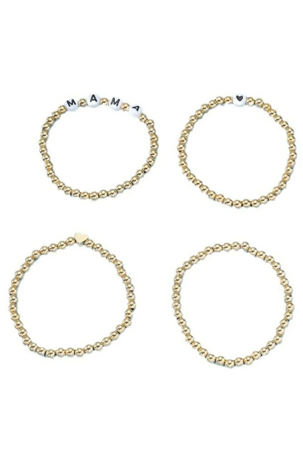 Best Dear-Lover MAMA Heart Bead 4Pcs Bracelets Set Gold