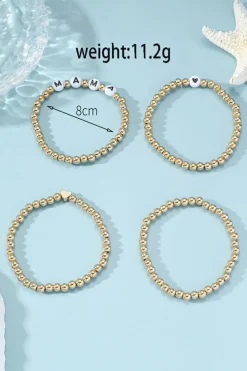 Best Dear-Lover MAMA Heart Bead 4Pcs Bracelets Set Gold