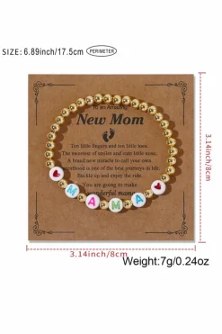 Sale Dear-Lover MAMA Heart Beaded Elastic Bracelet Gold