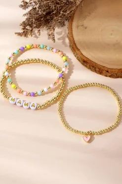 Discount Dear-Lover MAMA Heart Beaded Multi Layer Stretch Bracelet Gold