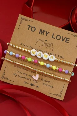 Discount Dear-Lover MAMA Heart Beaded Multi Layer Stretch Bracelet Gold