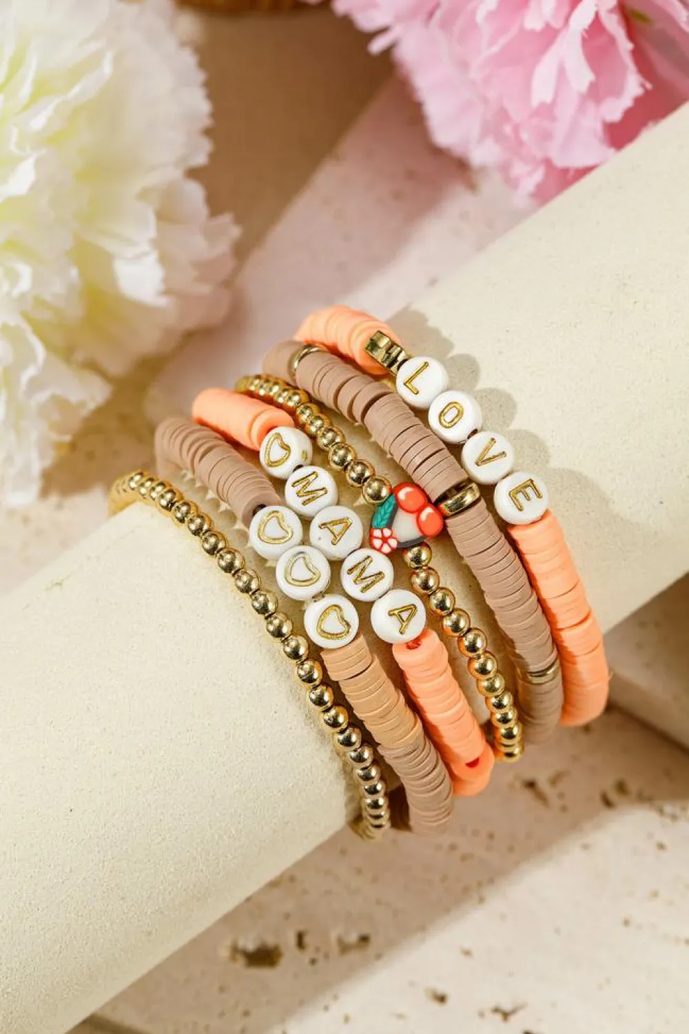 New Dear-Lover Mama Love Heart Beaded Multi Layer Bracelet Gold
