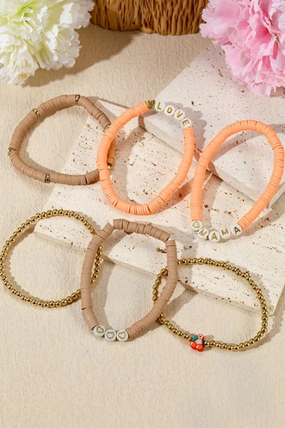 New Dear-Lover Mama Love Heart Beaded Multi Layer Bracelet Gold