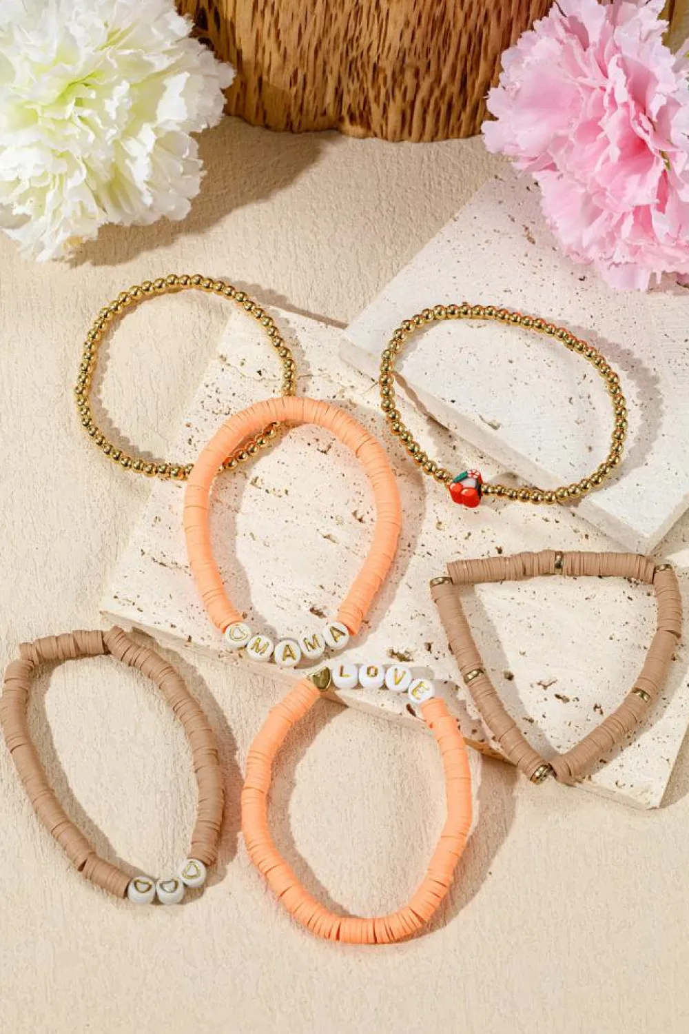 New Dear-Lover Mama Love Heart Beaded Multi Layer Bracelet Gold