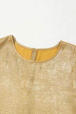 Outlet Dear-Lover Metallic Luster Frilled Half Sleeve Blouse Gold