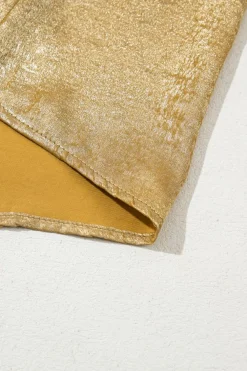 Outlet Dear-Lover Metallic Luster Frilled Half Sleeve Blouse Gold