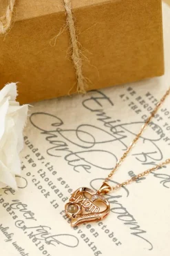 New Dear-Lover Mom Heart Shape Crystal Decor Alloy Pendant Necklace Gold
