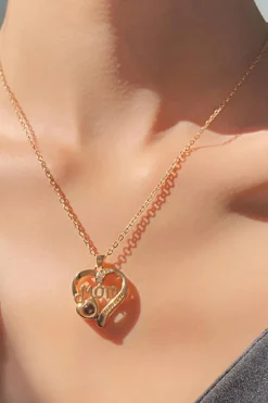 New Dear-Lover Mom Heart Shape Crystal Decor Alloy Pendant Necklace Gold