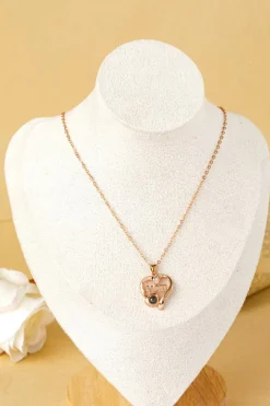 New Dear-Lover Mom Heart Shape Crystal Decor Alloy Pendant Necklace Gold