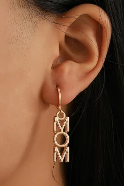 Best Dear-Lover MOM Letter Pendant Alloy Earrings Gold
