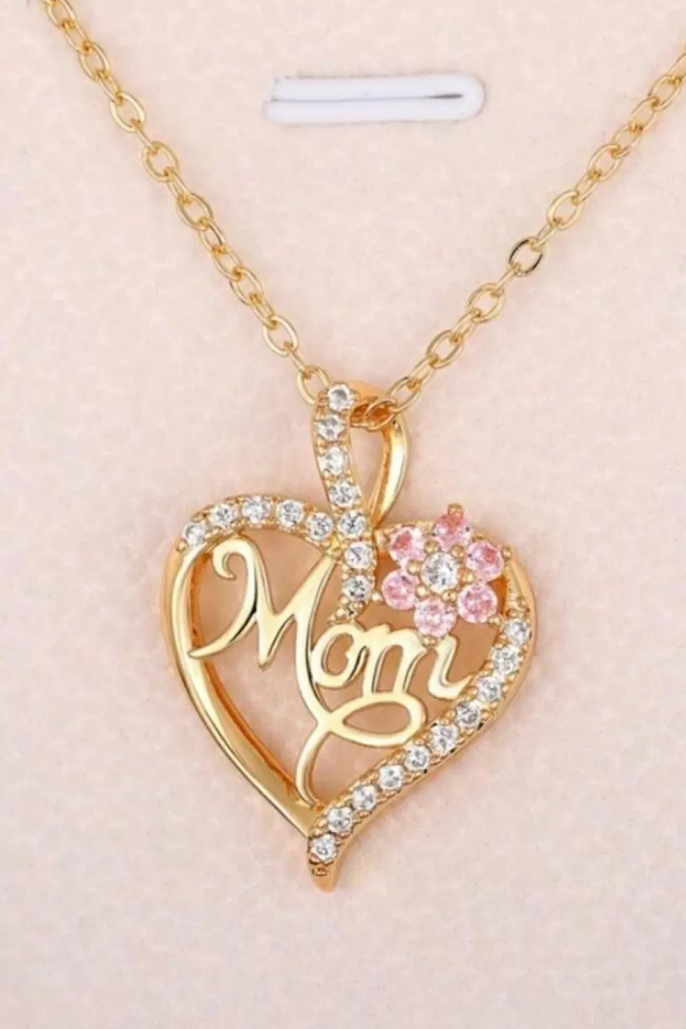 Discount Dear-Lover Mom Rhinestone Flower Hollow-out Heart Necklace Gold