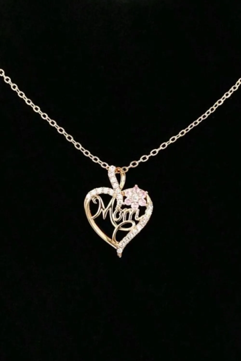 Discount Dear-Lover Mom Rhinestone Flower Hollow-out Heart Necklace Gold