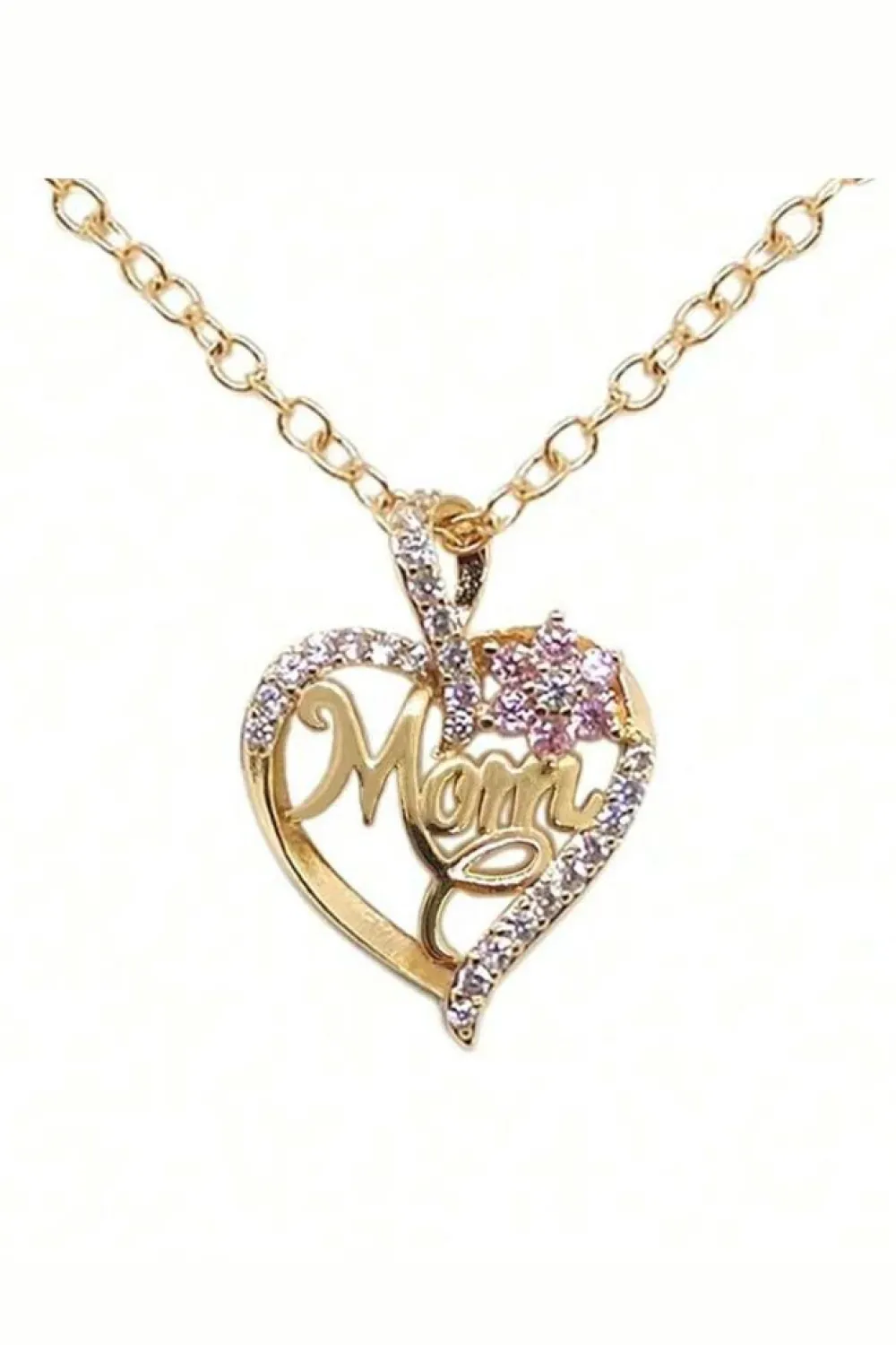 Discount Dear-Lover Mom Rhinestone Flower Hollow-out Heart Necklace Gold