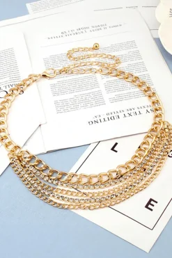 Sale Dear-Lover Multi Layer Rhinestone Belt Chain Gold