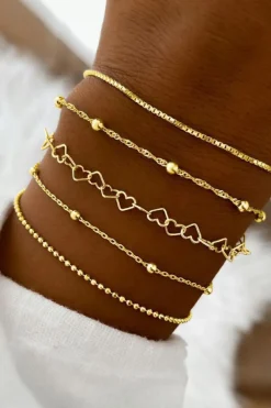 Hot Dear-Lover Multi Layered Heart Shape Plate Chain Bracelet Gold