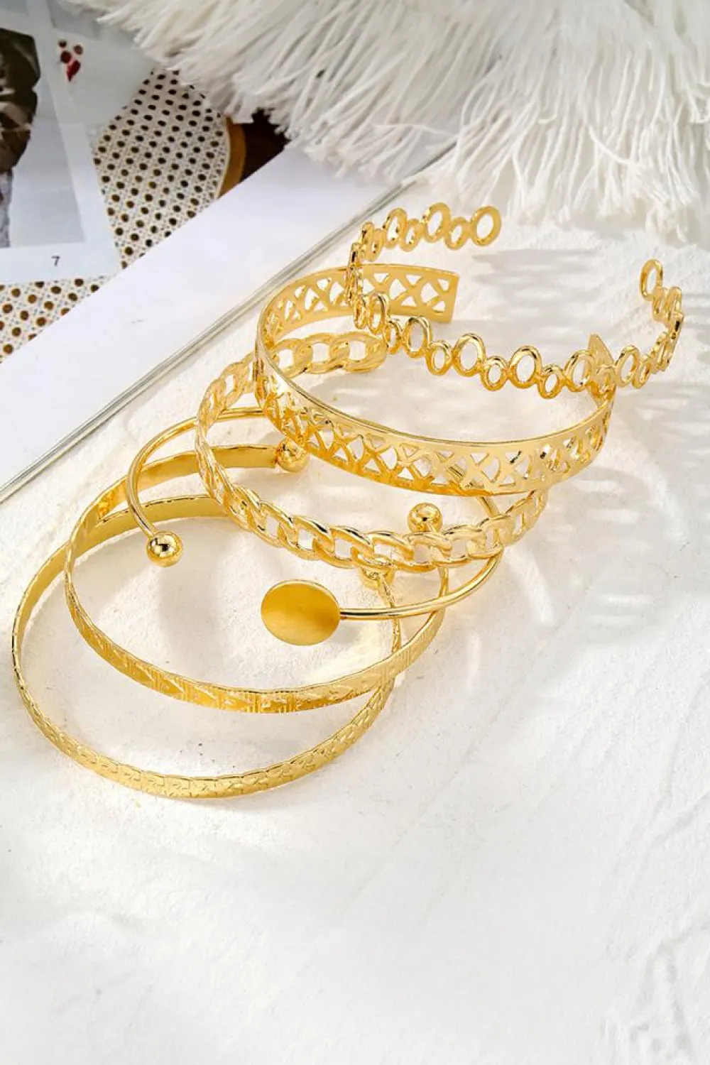 Sale Dear-Lover Multi Layered Opening Plated Bangle Set Gold