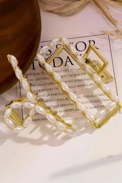 New Dear-Lover Oval Pearl Embellished Hair Claw Gold