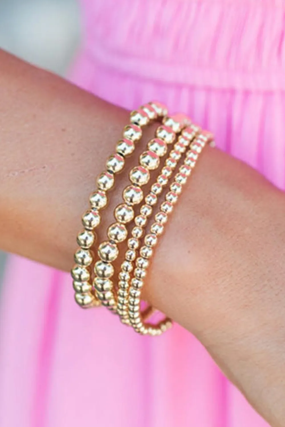 Fashion Dear-Lover 4pcs Beaded Plated Bracelet Set Gold