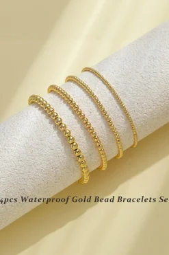 Fashion Dear-Lover 4pcs Beaded Plated Bracelet Set Gold