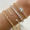 Best Dear-Lover 4pcs Diamond Chained Braided Bangle Bracelet Set Gold