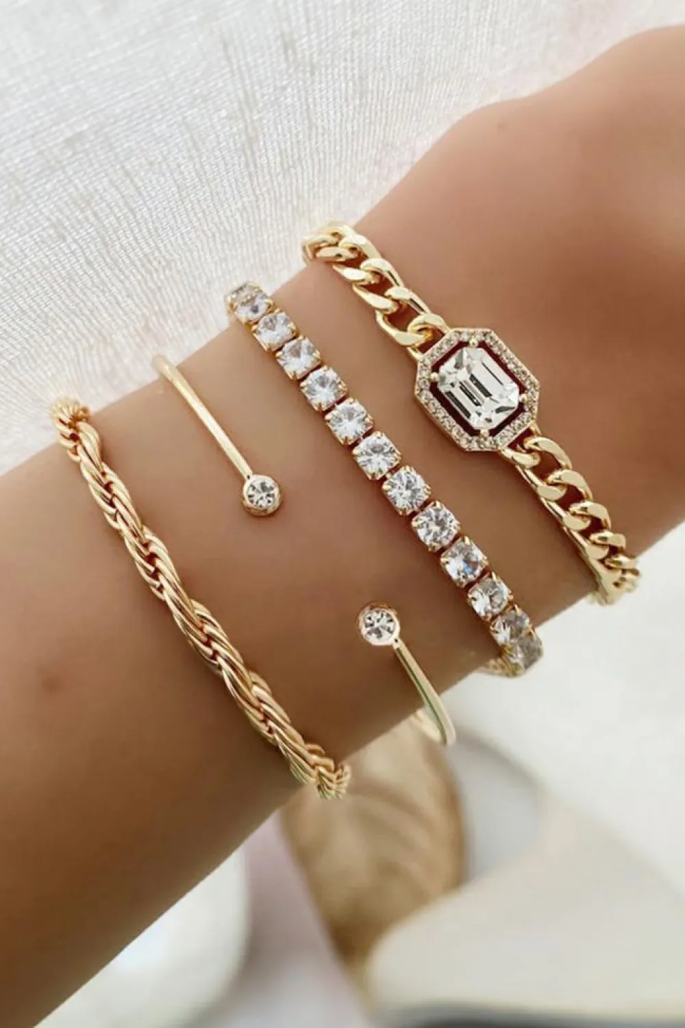 Best Dear-Lover 4pcs Diamond Chained Braided Bangle Bracelet Set Gold
