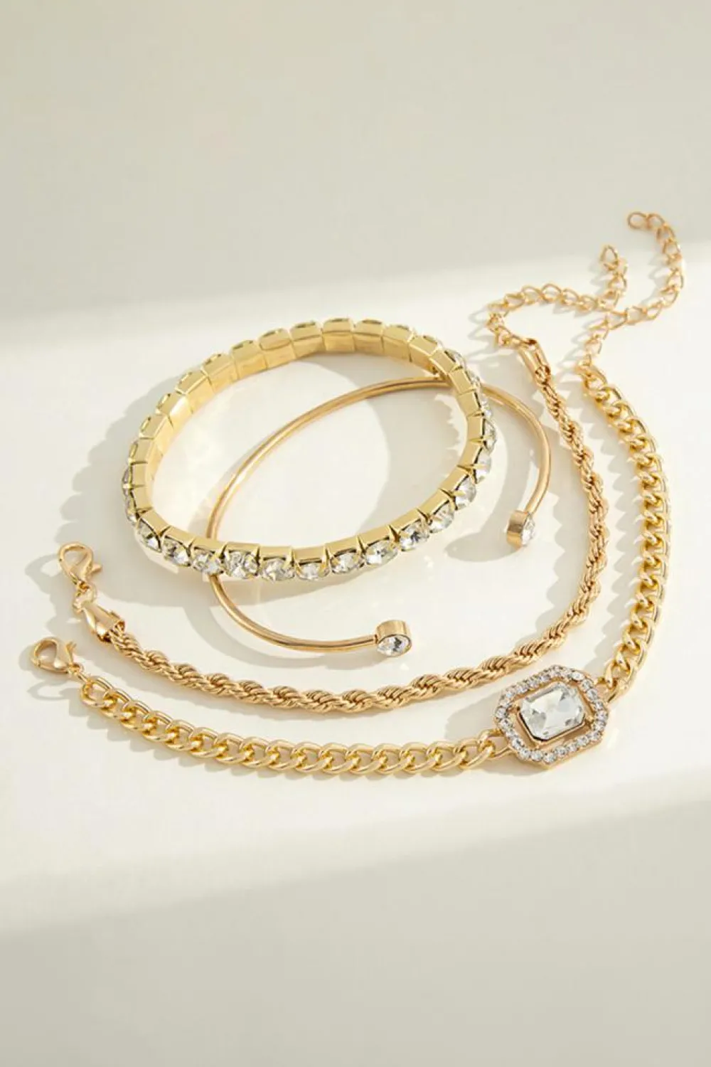 Best Dear-Lover 4pcs Diamond Chained Braided Bangle Bracelet Set Gold