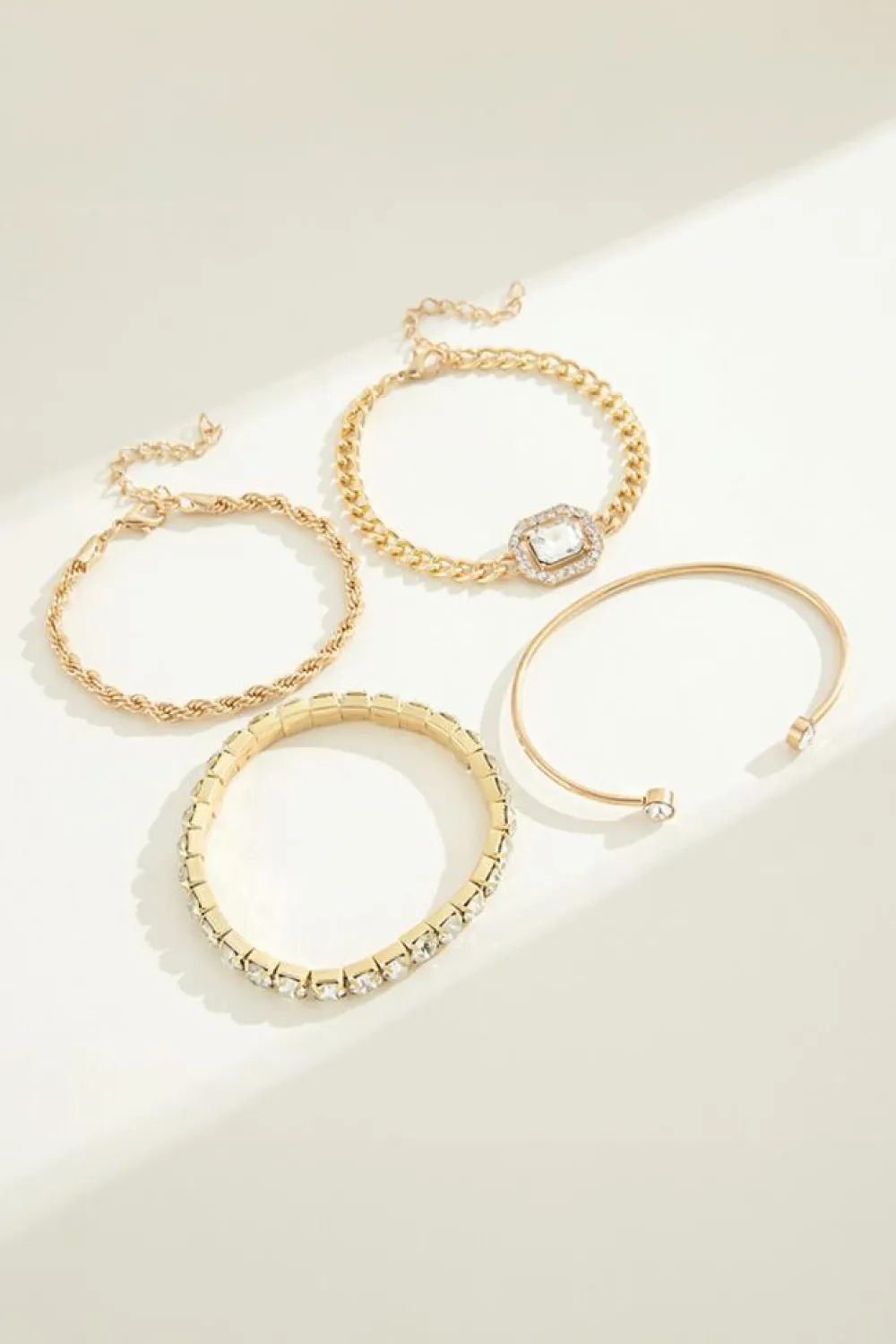 Best Dear-Lover 4pcs Diamond Chained Braided Bangle Bracelet Set Gold
